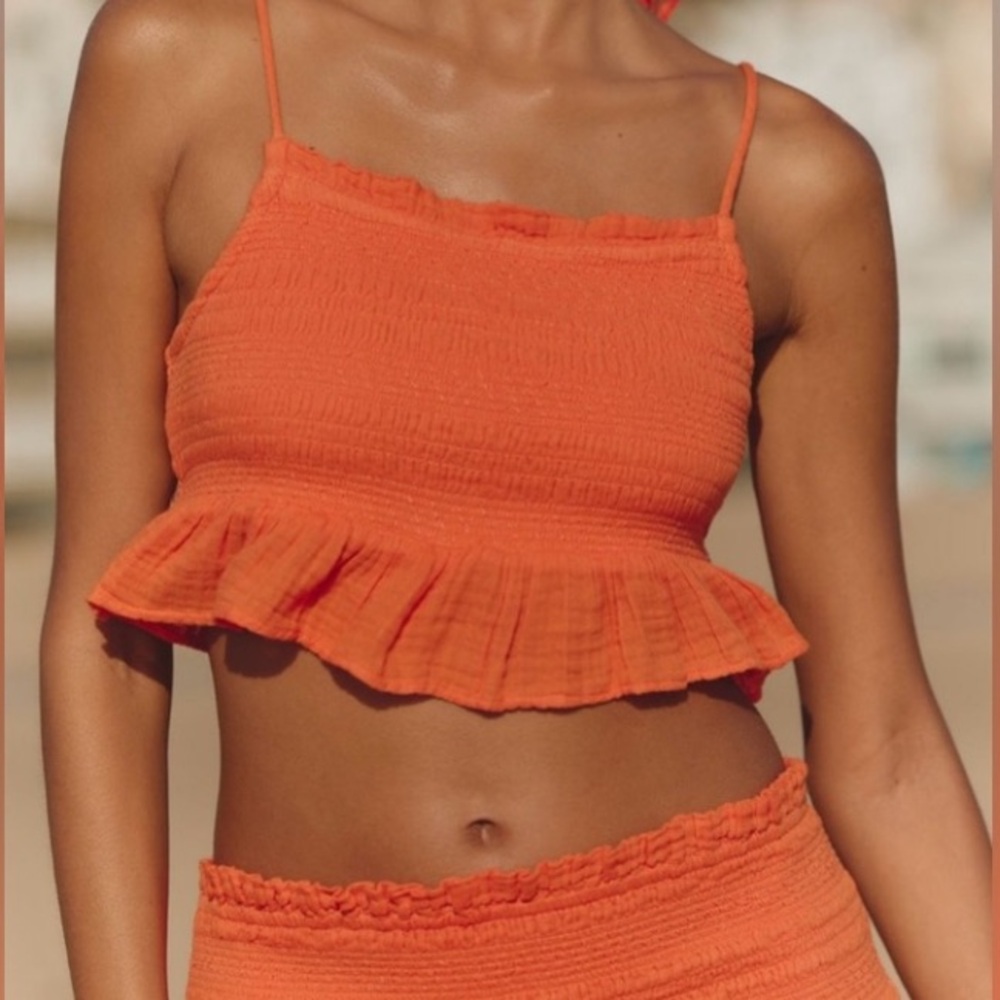 🟠NWT CELANDINE by ANTHROPOLOGIE Gauze Crop Cami in Orange